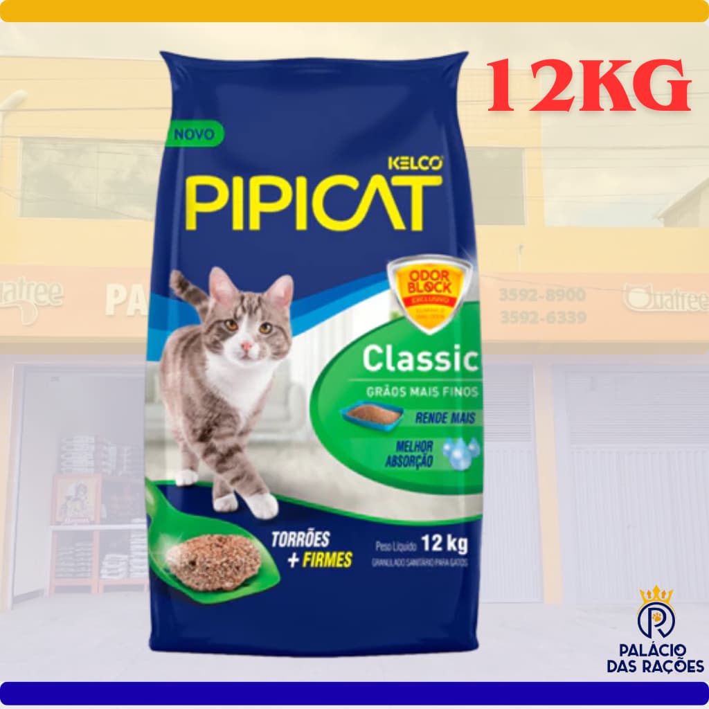 Areia Higiênica Pipicat Classic Grãos Mais Finos 12KG