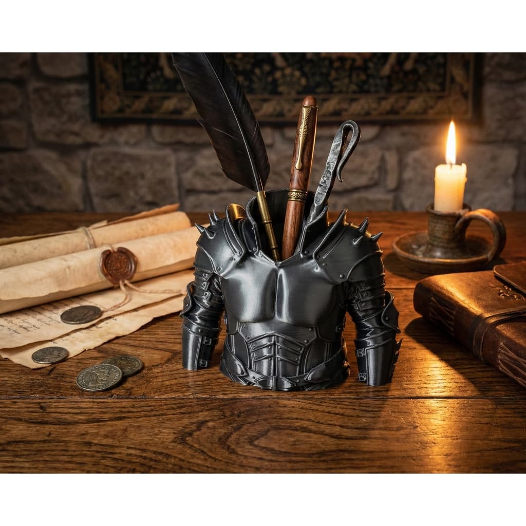 Porta-Canetas Armadura de Cavaleiro – Organizador de Mesa Medieval