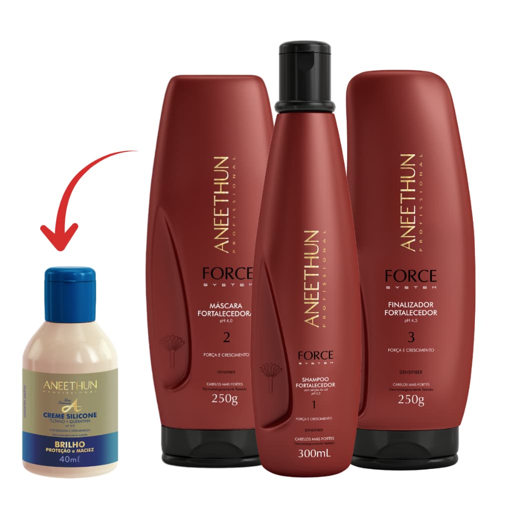 Kit Crescimento Capilar Aneethun Force System Shampoo Máscara Finalizador Fortalecimento Anti Quebra + Brinde
