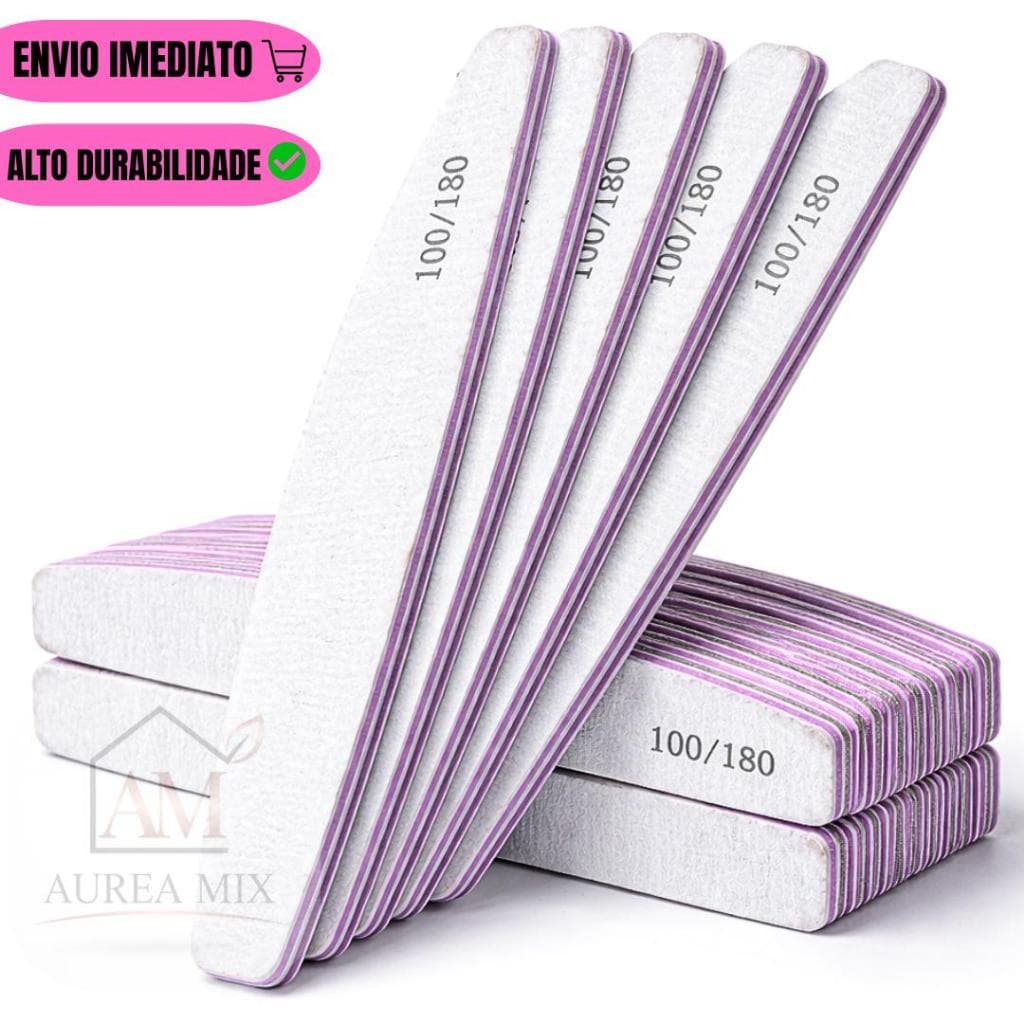 Kit Lixas de Unha Profissional Bumerangue Lavável 100/180 Boomerang Banana Alongamento Gel Fibra