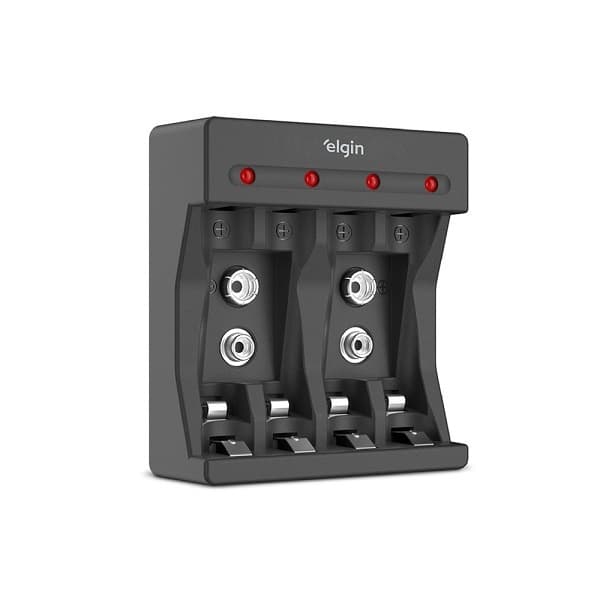 Carregador De Pilhas Usb-c Elgin (4 Pilhas Aaa Ou Aa E 9v)