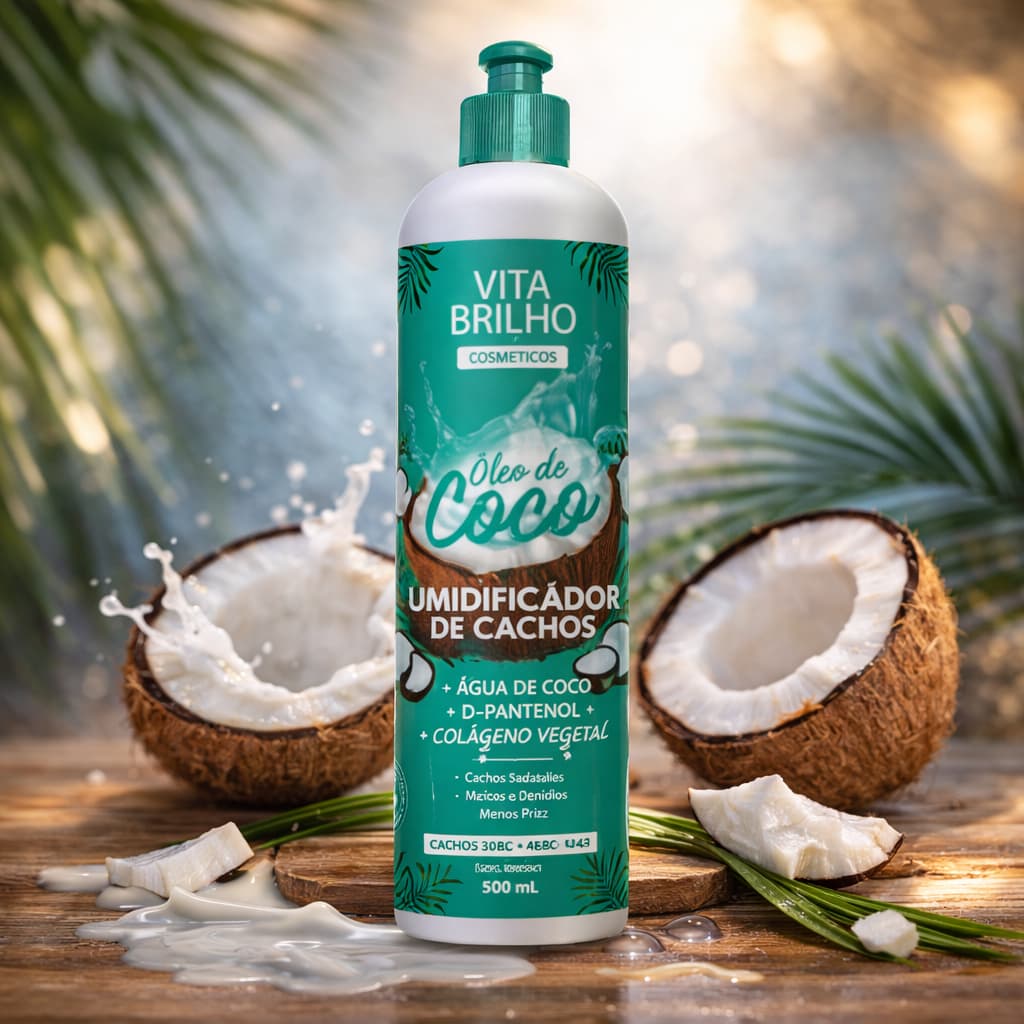 Umidificador de Cachos com Óleo de Coco 300ml Vita Brilho Cachos Definidos e Hidratados