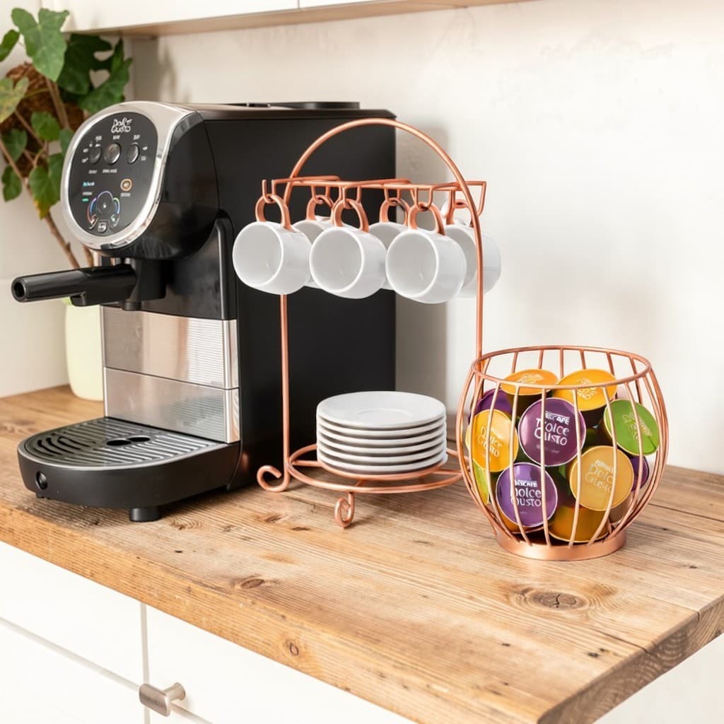 Organizador Porta Xícaras e Pires 6 Ganchos + Porta Cápsulas de Café Universal