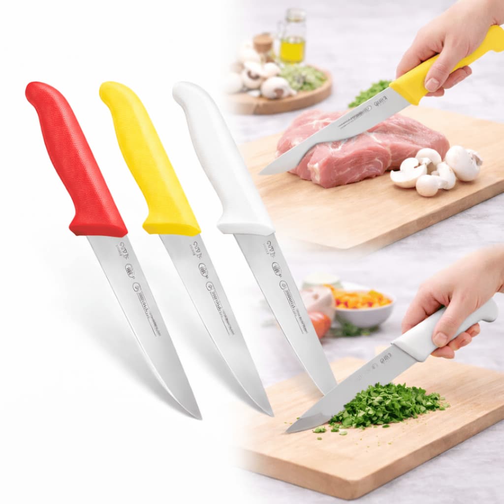 Facas Para Desossar Profissional Nº6 Premium Lâmina Em Aço Inox E Cabo Ergonômico Branca Amarela Vermelha