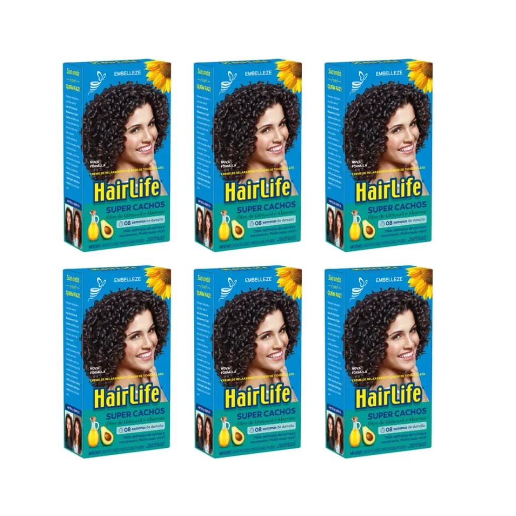 Creme Relaxante Hairlife Super Cachos Solto Natural kit com 6 unidades