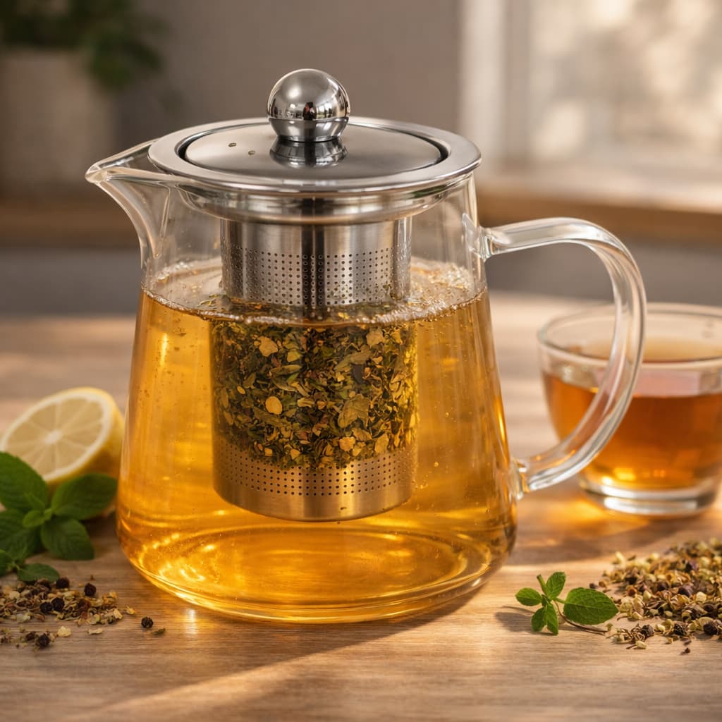 Chaleira Bule de Vidro Com Infusor Inox Café e Chá  Resistente ao Fogo