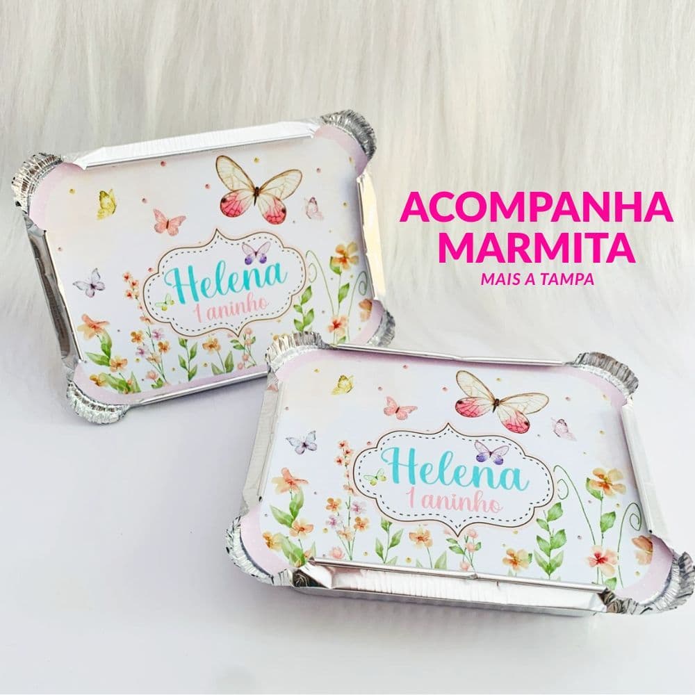 Marmita Personalizada Tema Jardim das Borboletas | Lembrancinha de Aniversário Infantil | Marmitinha Festa Jardim