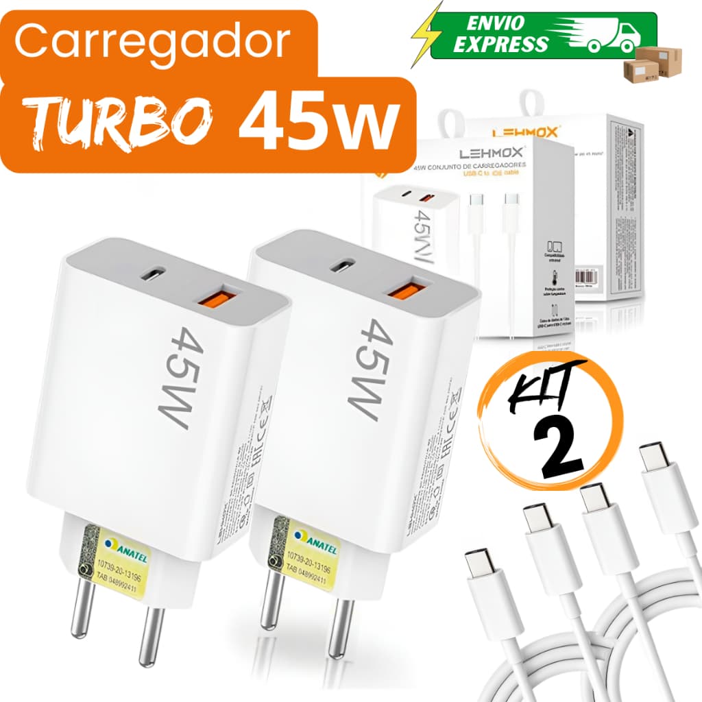 Carregador Completo Turbo Power Para Xiaomi Redmi Poco Cabo USB-C + Cabo Tipo C 45W Original 2