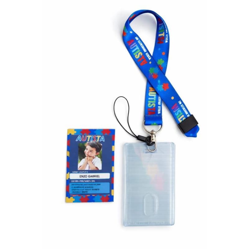 Crachá Autismo Personalizado + Cordão TEA | Carteira Identificação Autista  | Crachá PVC com Foto