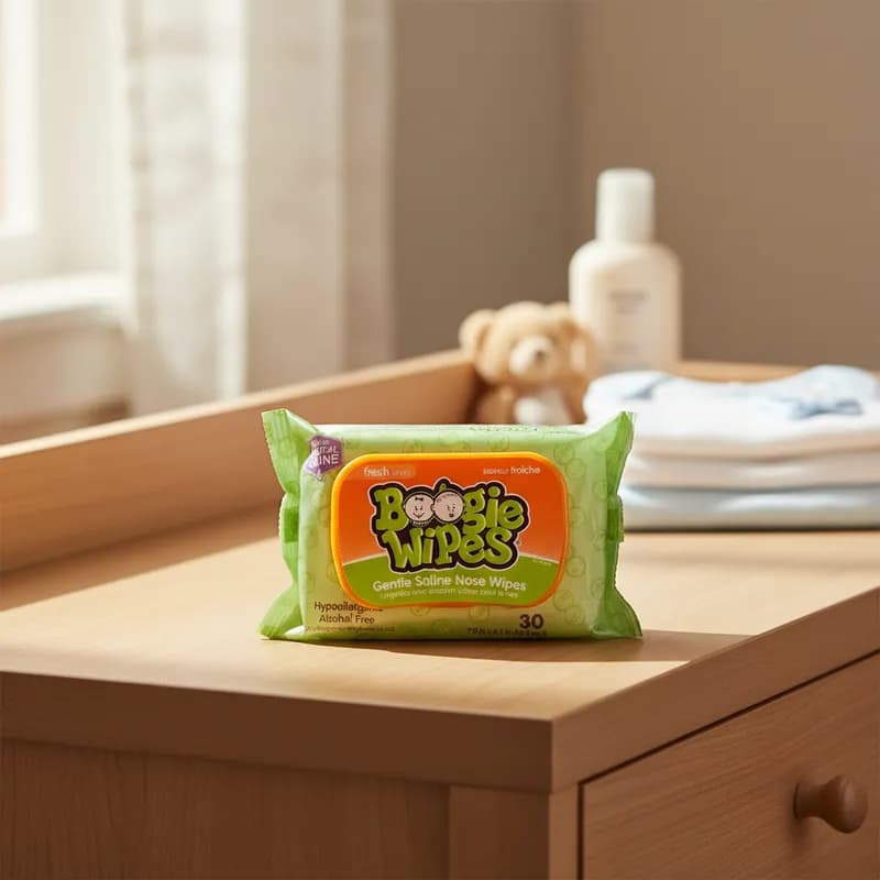 Lenços Nasais Umedecido com Solução Salina Boogie Wipes c/ 30 unidades Fresh - DIRETO DOS EUA