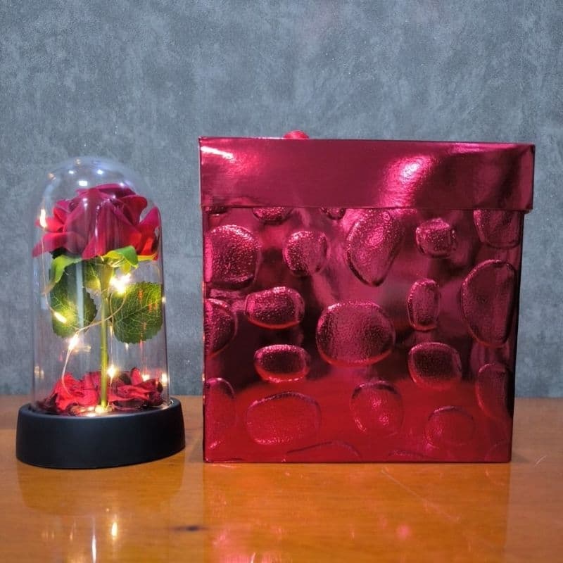 Kit Luminária Cúpula Rosa Encantada Led E Caixa Cubo 15cm