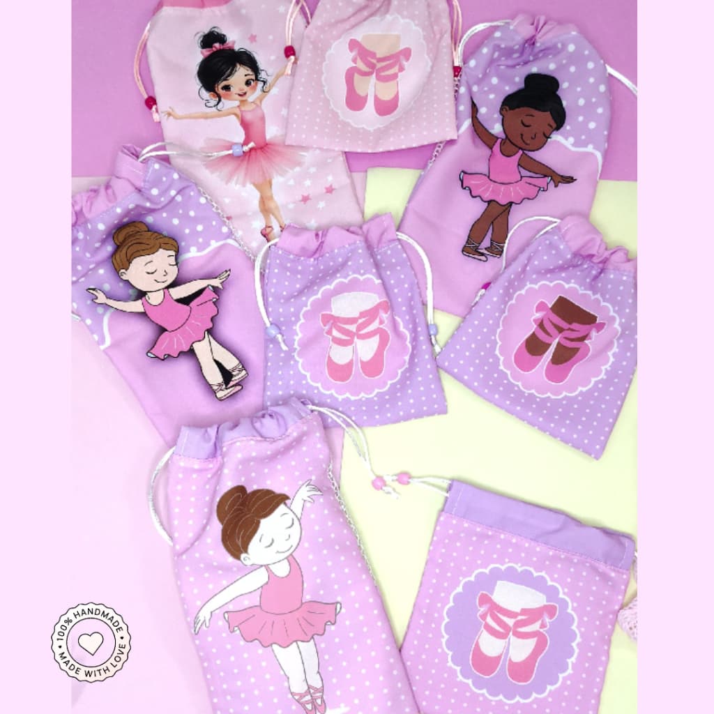 Kit Ballet 2 Peças Saquinho Sapatilha Tela Respirável + Saquinho Meia Calça Bailarina | Porta Sapatilha Infantil |Adulto