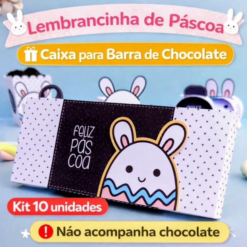 Caixa Páscoa Barra de Chocolate Lembrancinha Infantil | Embalagem Coelhinho
