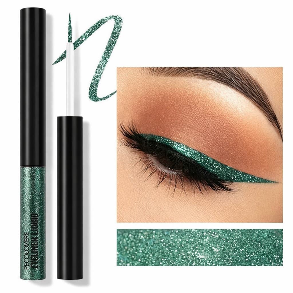 Delineador Glitter Verde Alta Pigmentação Sombra Brilhante Longa Duração Maquiagem Ojos