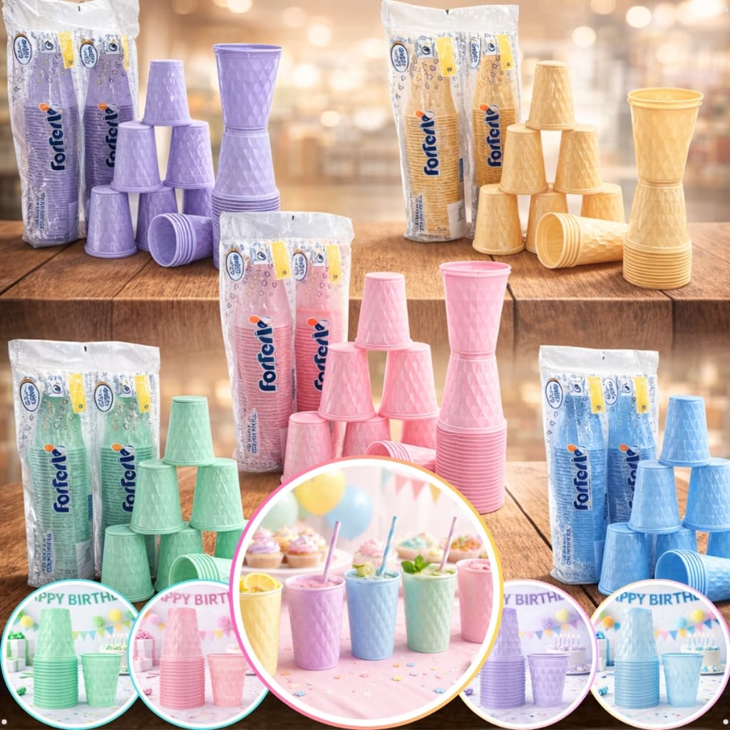 Kit 80 Copos Diamante Candy Color Pastel Festa Aniversário Plastico Descartável Água Refrigerante