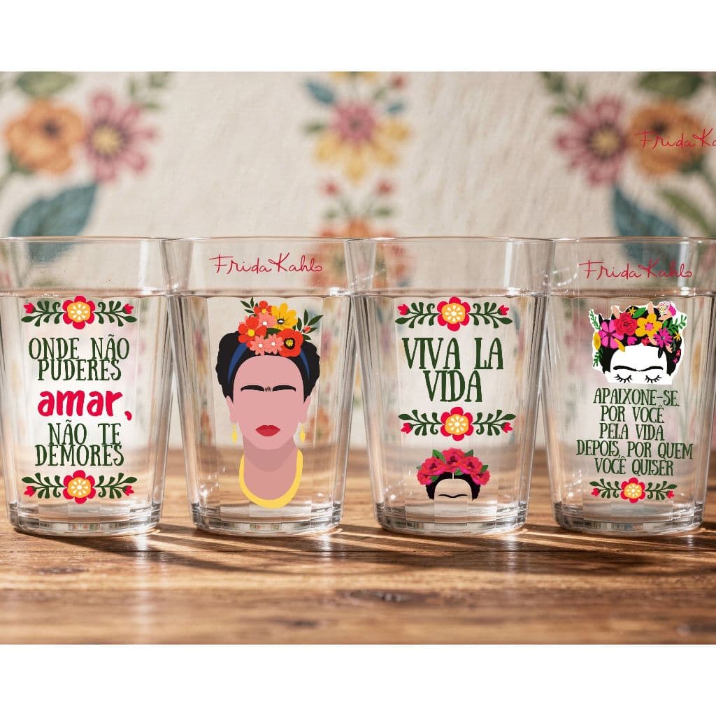 Kit 4 Copos Americanos Estampado Frases Artista Frida Kahlo
