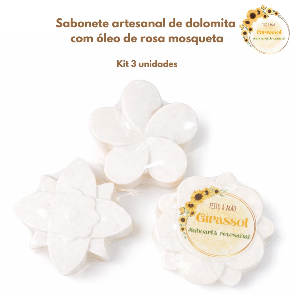 Kit 3 Sabonetes de Dolomita 90g Artesanal Clareador Manchas Pele Oleosa Limpeza