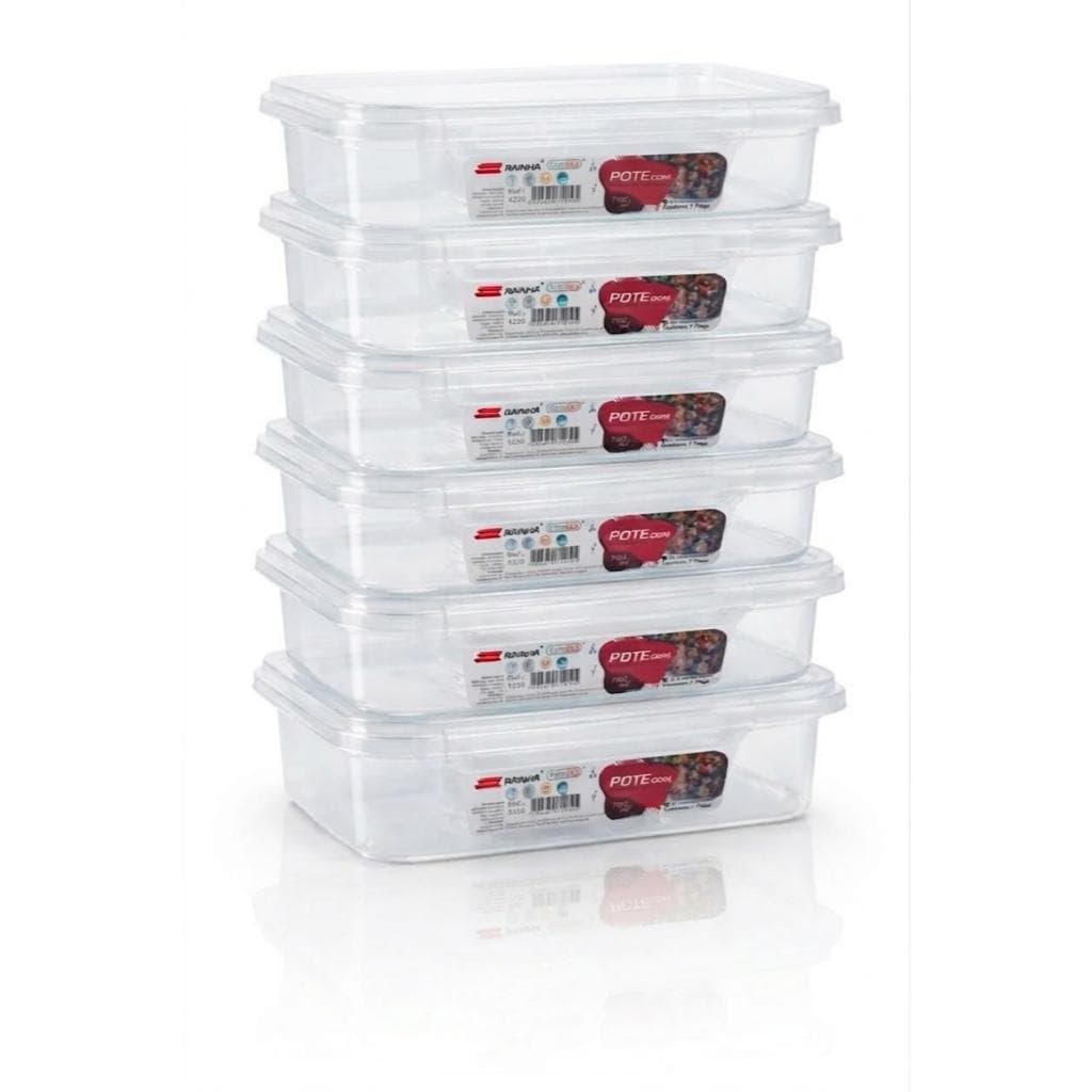 Kit 6 potes Transparente Hermético com Trava Rainha