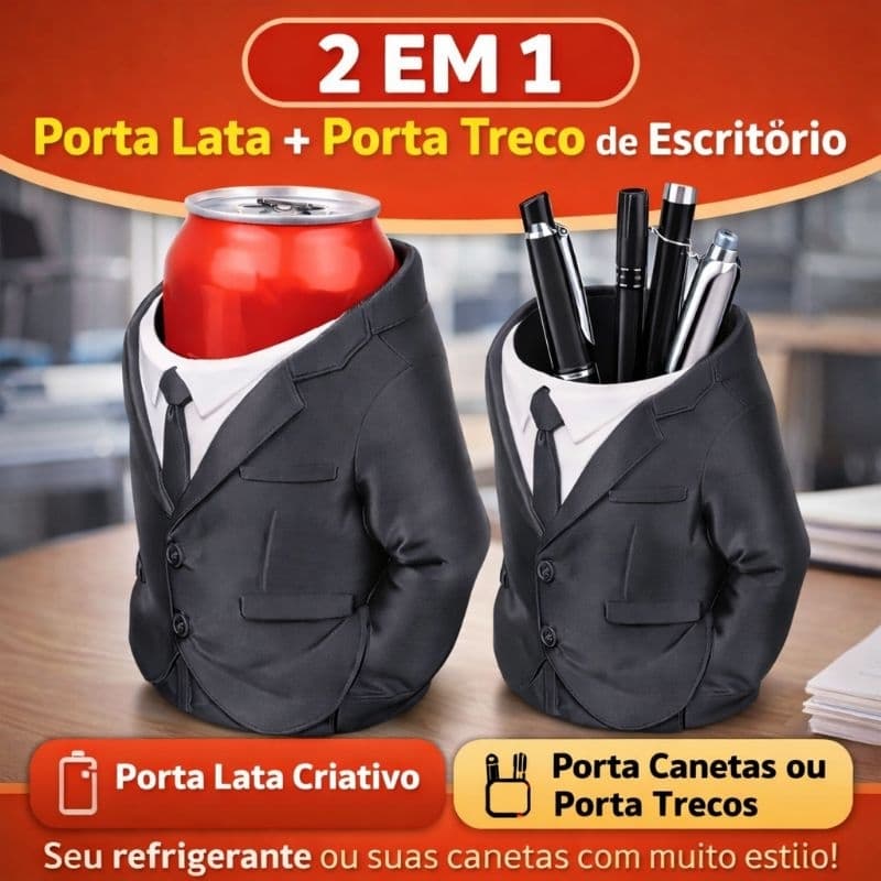 Porta Lata Executivo 2 em 1 Porta Canetas Porta Treco Mesa Escritório Organizador Presente Divertido