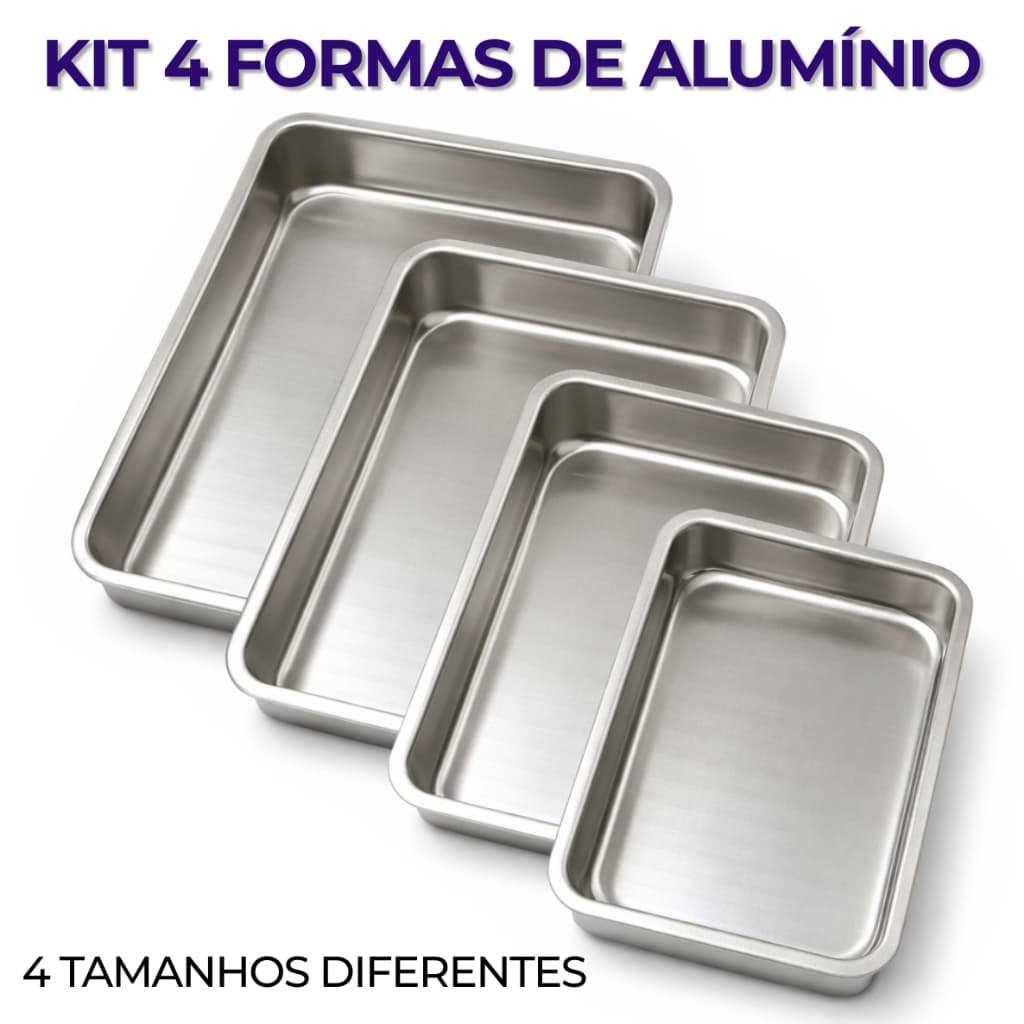 Forma de Alumínio 4 Assadeiras Prepara Bolo e Receitas Forno Doméstico Alumínio Resistente e Durável