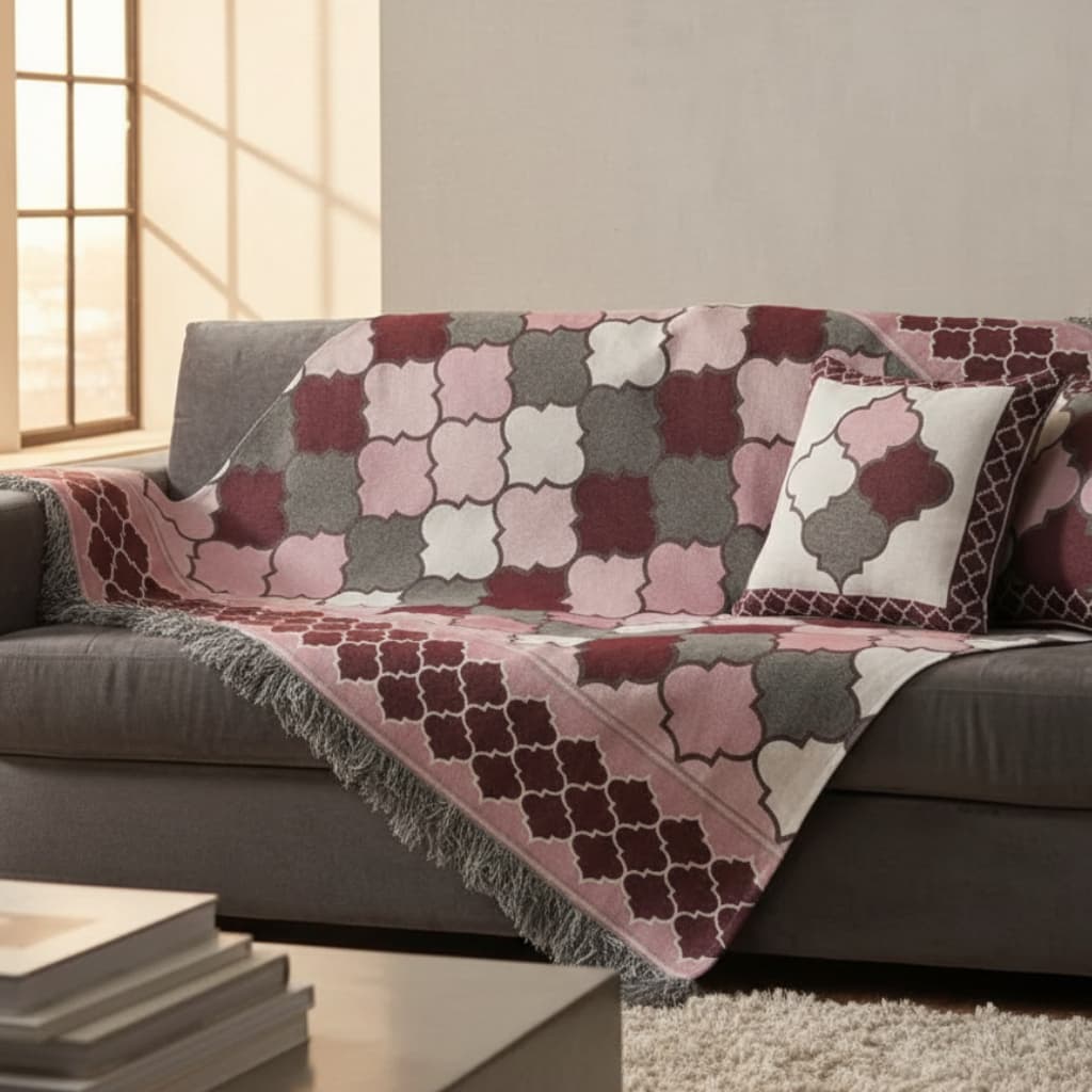 Xale Decorativo Com Franja Turin Jacquard Estampado 180 Fios  Para Sofa ou Cama  Sala Quarto Premium