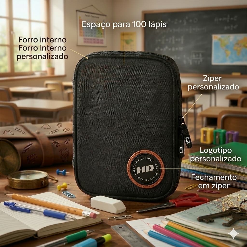 Estojo Hd Box Compartimento Grande 100 Lápis Original Preta