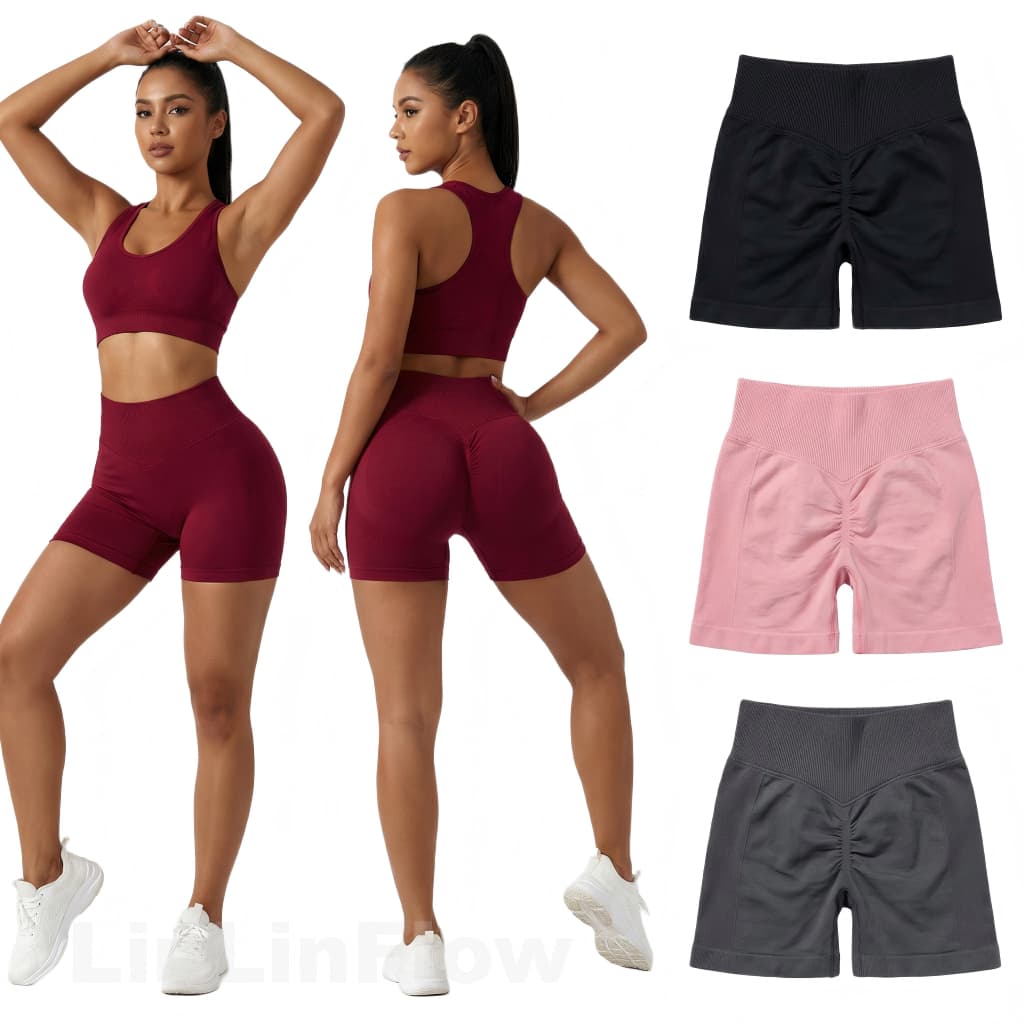 Shorts Feminino Academia Esporte Cintura Alta Levanta Bumbum Realça Glúteos Secagem Rápida Respirável 4D Stretch