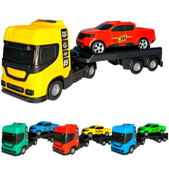 Mini Caminhão Reboque Com Carrinho Colorido De Brinquedo BS Toys