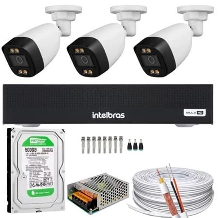 Kit 03 CâmerasColor Dvr Intelbras 1104-c C/Hd 500gb