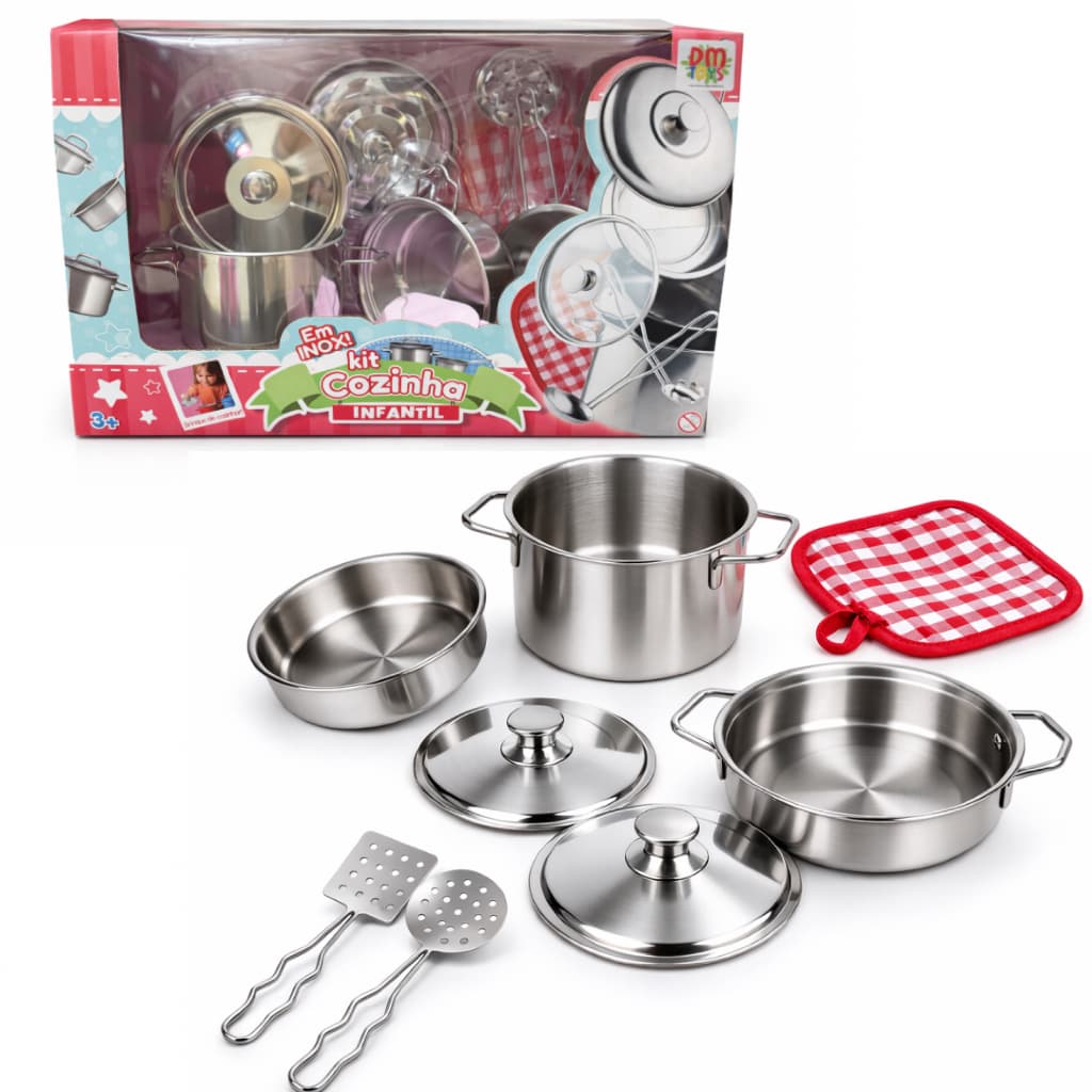 Jogo Panelinhas Inox Infantil Brinquedo Cozinha 8 Peças