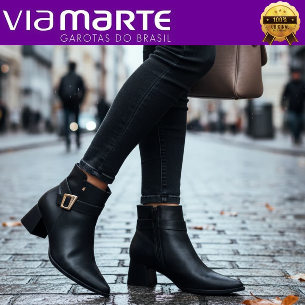 Bota Feminina Via Marte Couro Legítimo Confortável Cano Curto 34000101 Original Lançamento