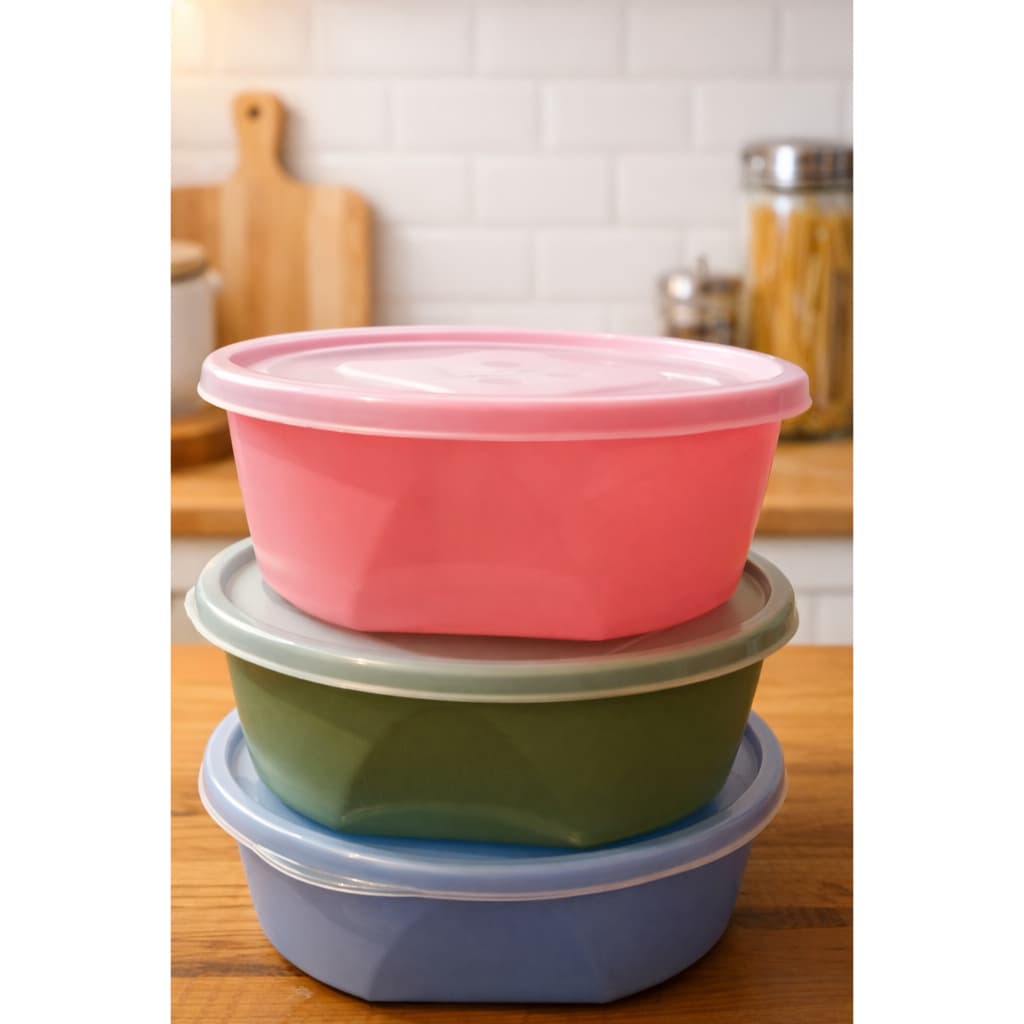 Kit 03 potes Plásticos Redondos com Tampa para Armazenar Alimentos | Organizador de Cozinha