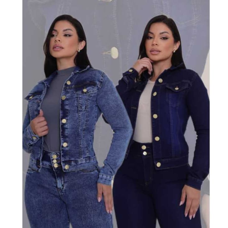 Jaqueta Jeans Feminina Com Lycra Lavagem Clara e Escura