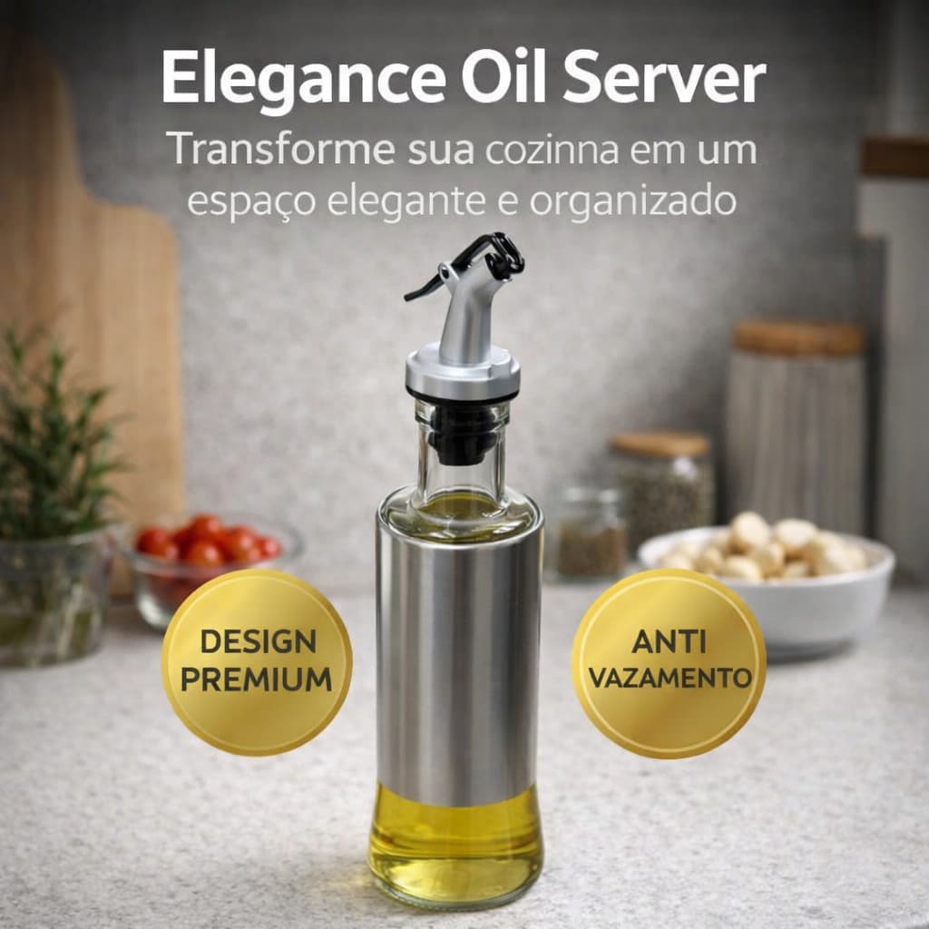 Dispenser Azeite Vidro 300ml Inox Dosador Óleo Vinagre Antivazamento Elegance Oil Server Cozinha