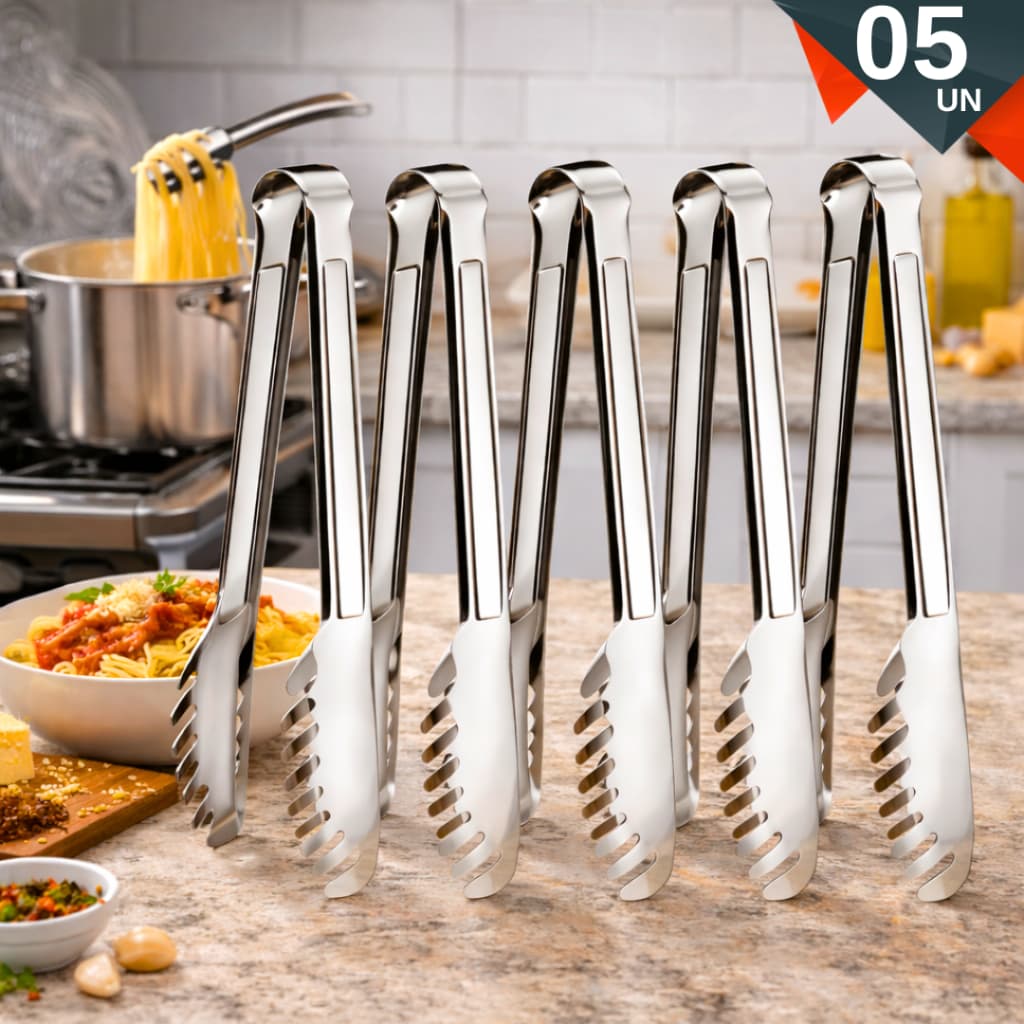 Kit 5 Pegadores de Massa Serrilhado Aço Inox para Churrasco Pegador Petiscos Utensílios de Cozinha