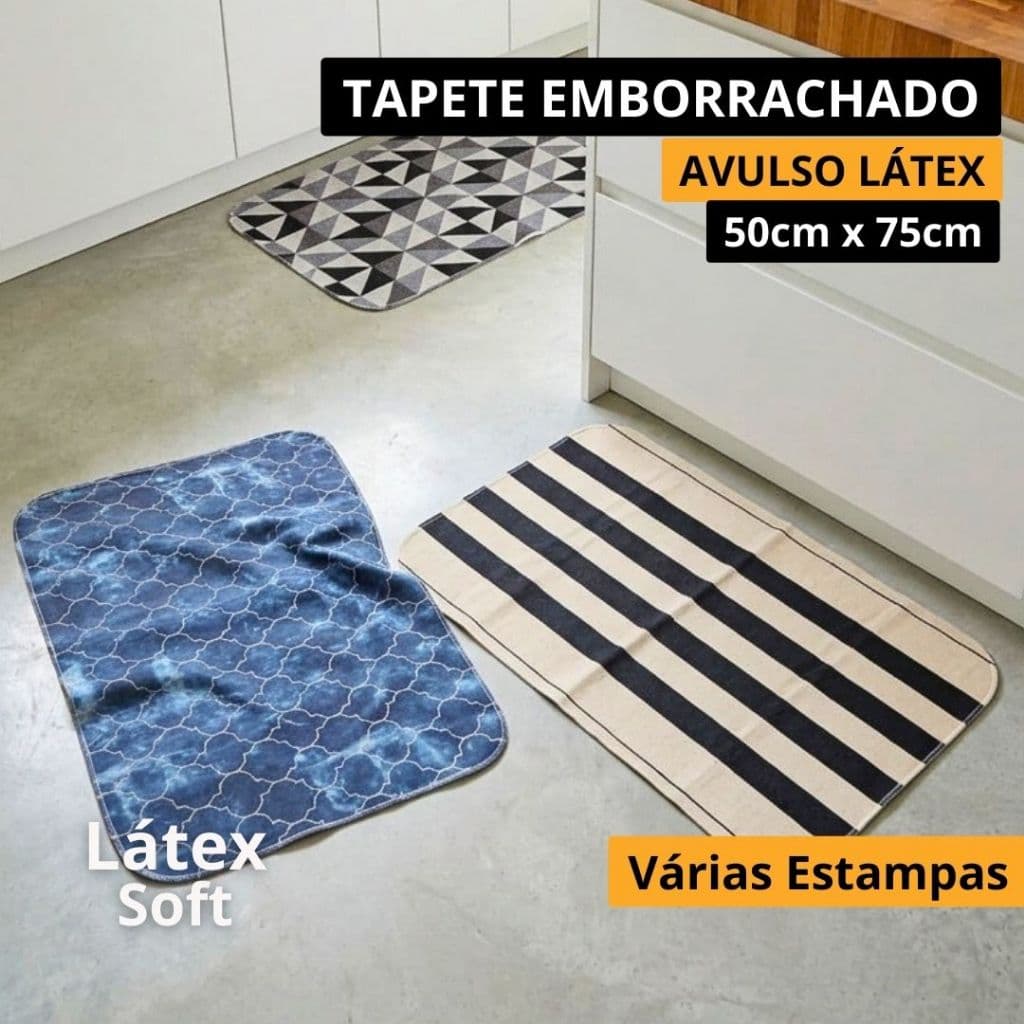 Kit 3 Tapetes Emborrachados Látex para  Cozinha Quarto Antiderrapante 50cm x 75cm Cores Aleatórias