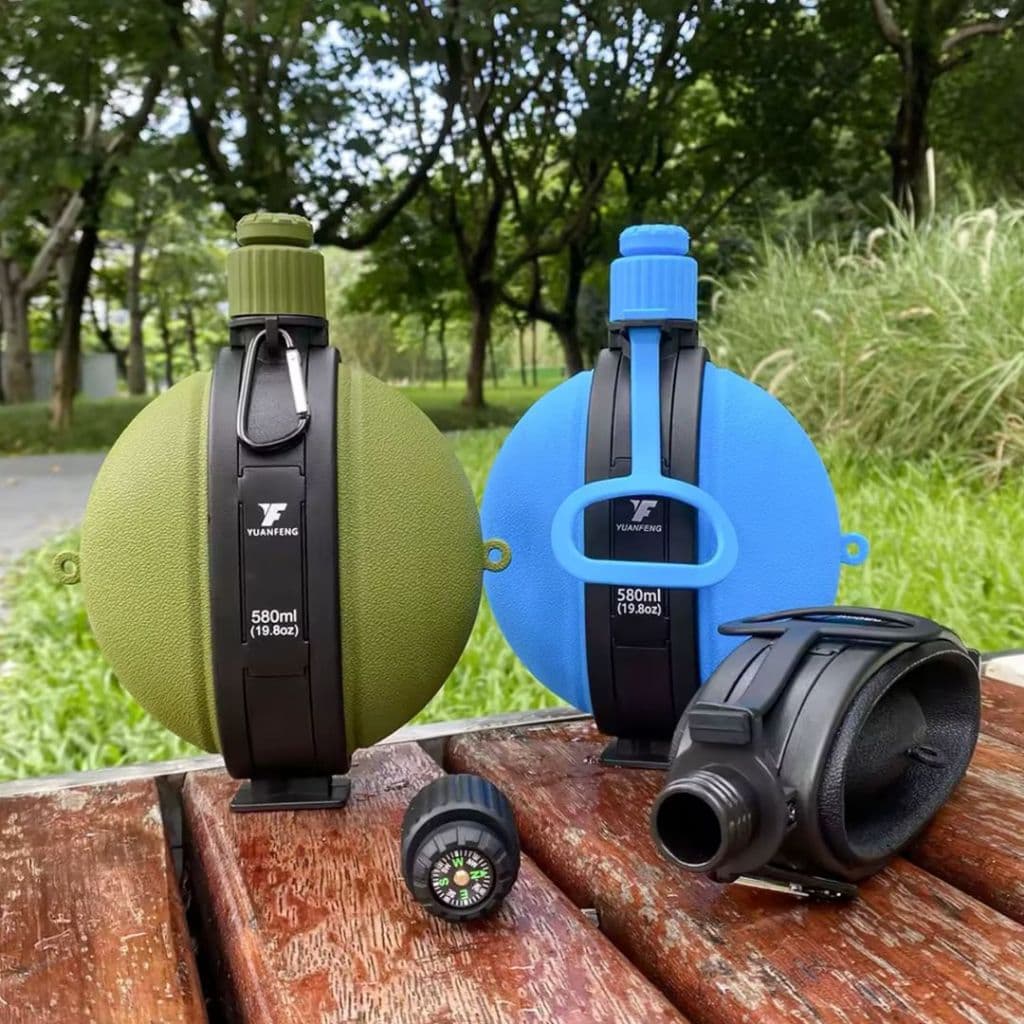 Cantil Garrafa Militar Bússola Dobrável Compacto 580ml