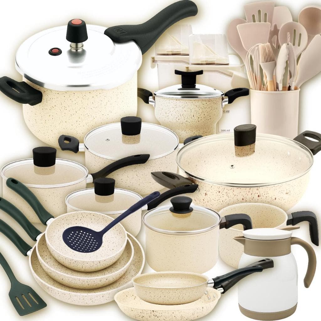 Kit de Panelas Teflon 30p c/ Frigideiras + Wok + Frigiovo + Cuscuzeira + Utensílios