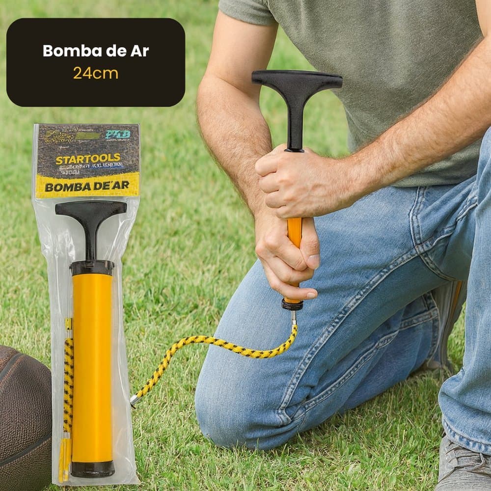 💨 Bomba de Ar Manual 24cm com Bicos – Ideal para Bolas e Infláveis! ⚽🏀🎈
