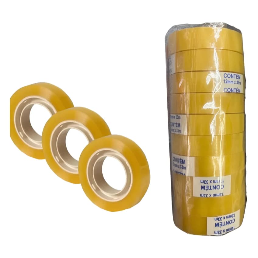 10 Fita Durex Adesiva Transparente 12mm X 33 M
