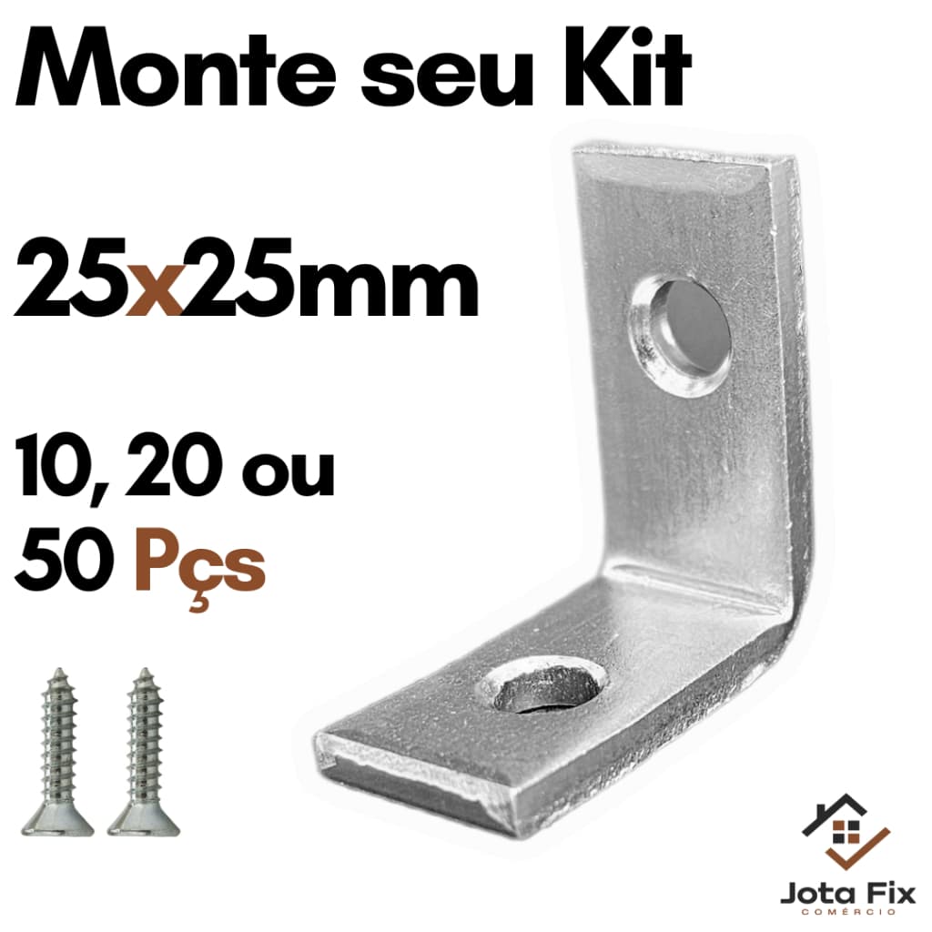 Cantoneira para Moveis 25 x 25mm Cantoneira L Reforço p Madeira Movel Cadeira Zincado com Parafusos