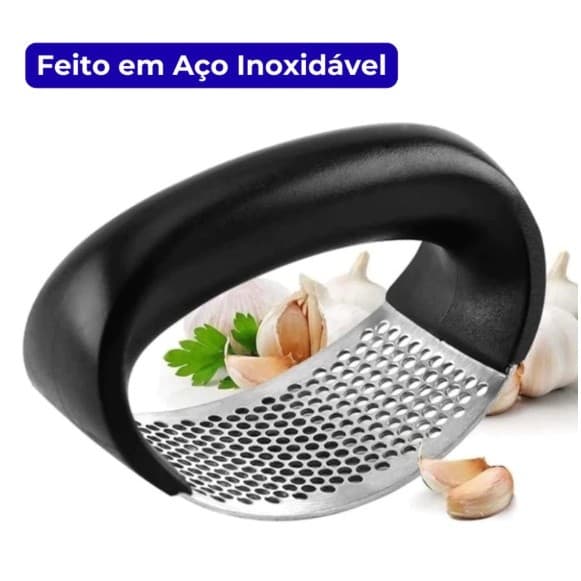 AMASSADOR DE ALHO EM AÇO INOX CABO PLASTICO