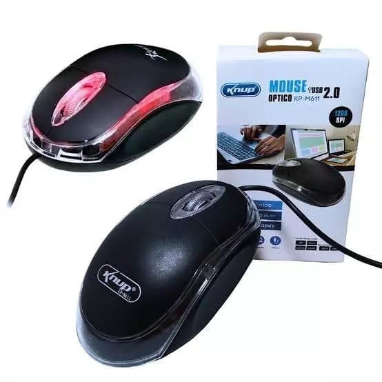 Mouse optico mini Knup KP-M611 com fio USB 2.0 Led vermelho 1200 DPI para Computador Notebook