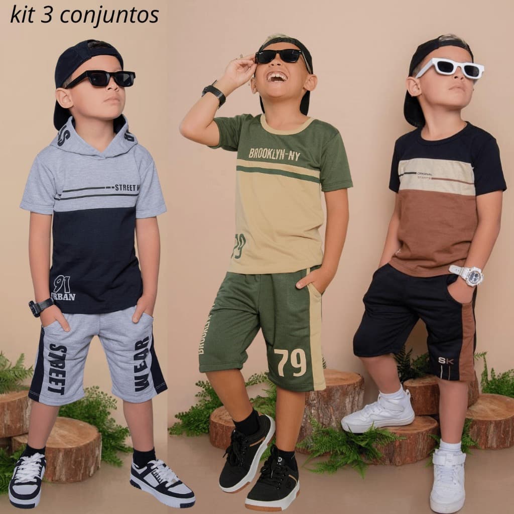 Kit 3 Conjuntos Infantil Juvenil Menino Conforto e Estilo do 2 ao 14 anos