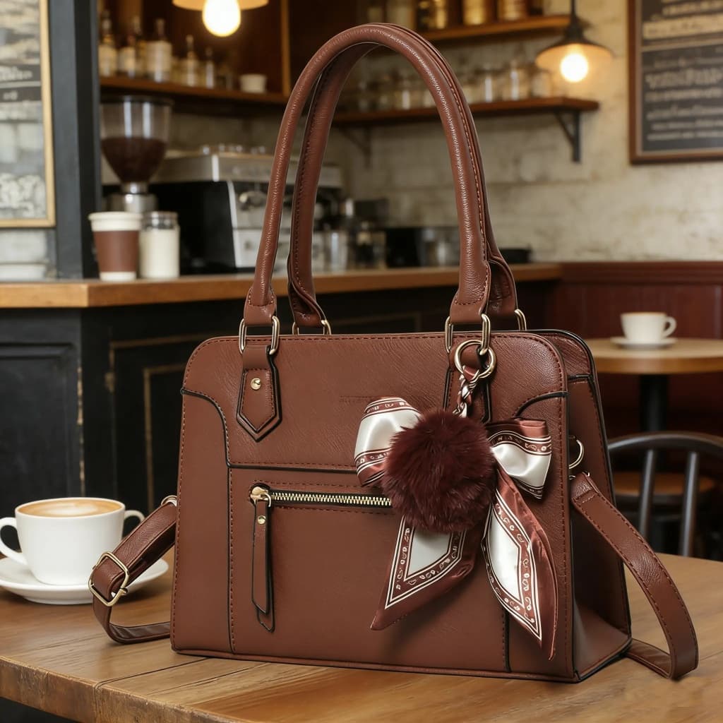 Bolsa Feminina Com Chaveiro De Pompom Tira Colo Faixa de Mão De Couro Tranversal