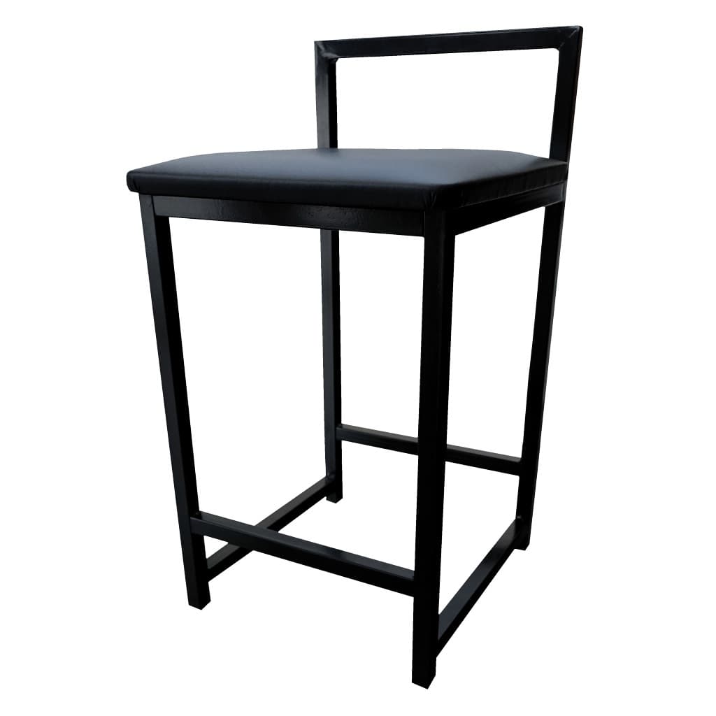 Banqueta Baixa Com Encosto Quadrada Estilo Industrial Balcão Bar Preto Liso Zurique
