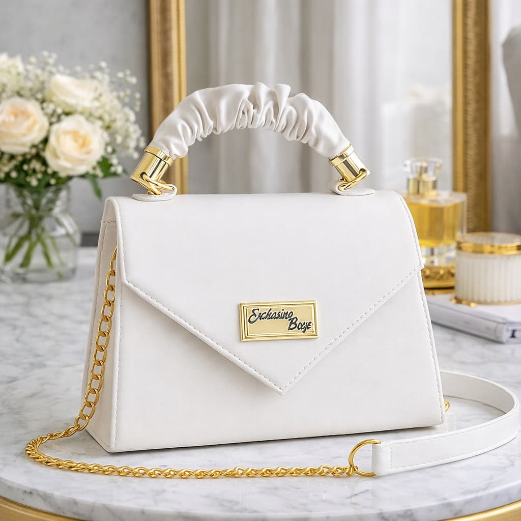 Bolsa Feminina Luxo com Corrente Dourada e Alça Franzida | Elegante e Moderna