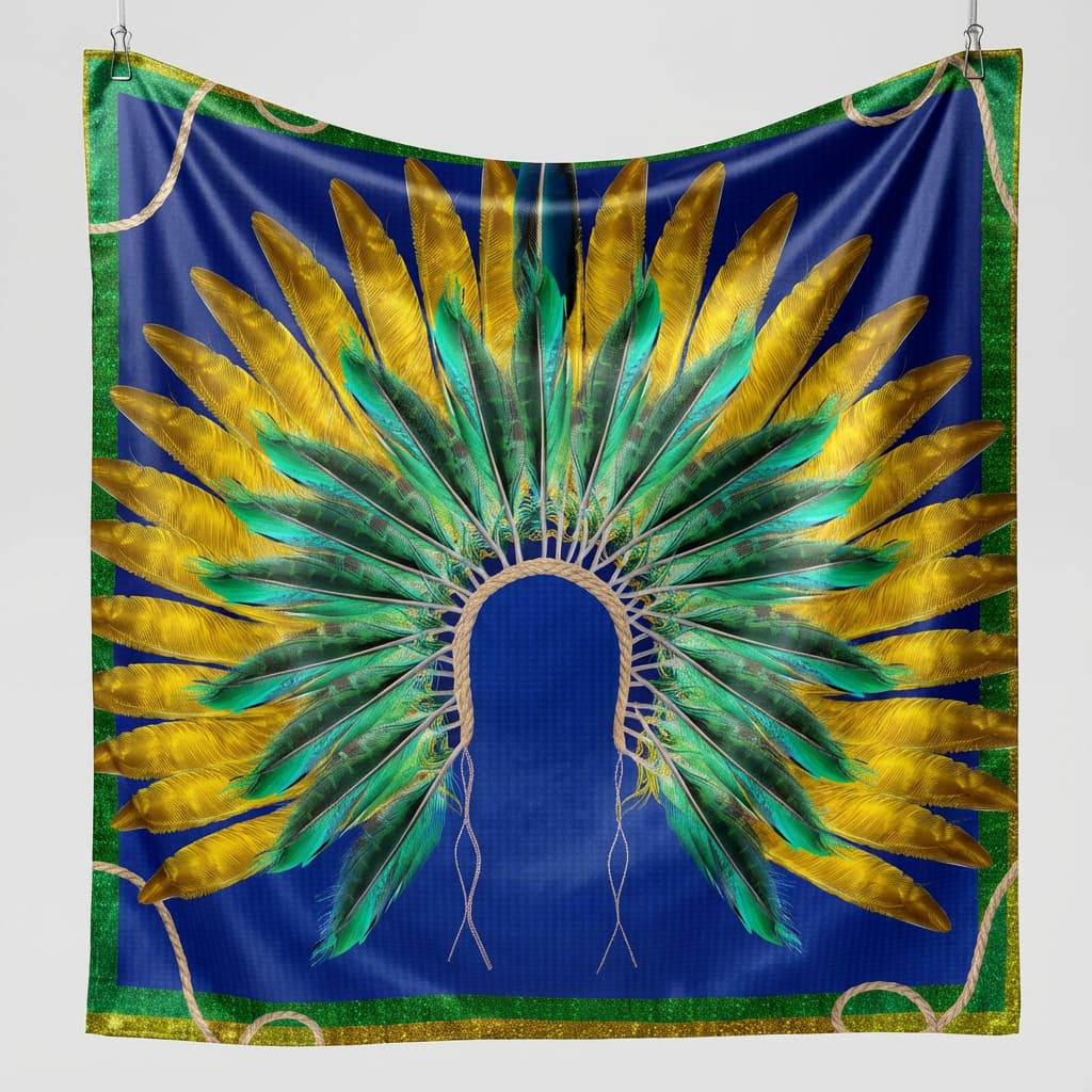 Lenço Feminino Sublimado Cetim Grande Cabelo Bolsa 90x90 Cm Força Originária Brasil Copa do Mundo