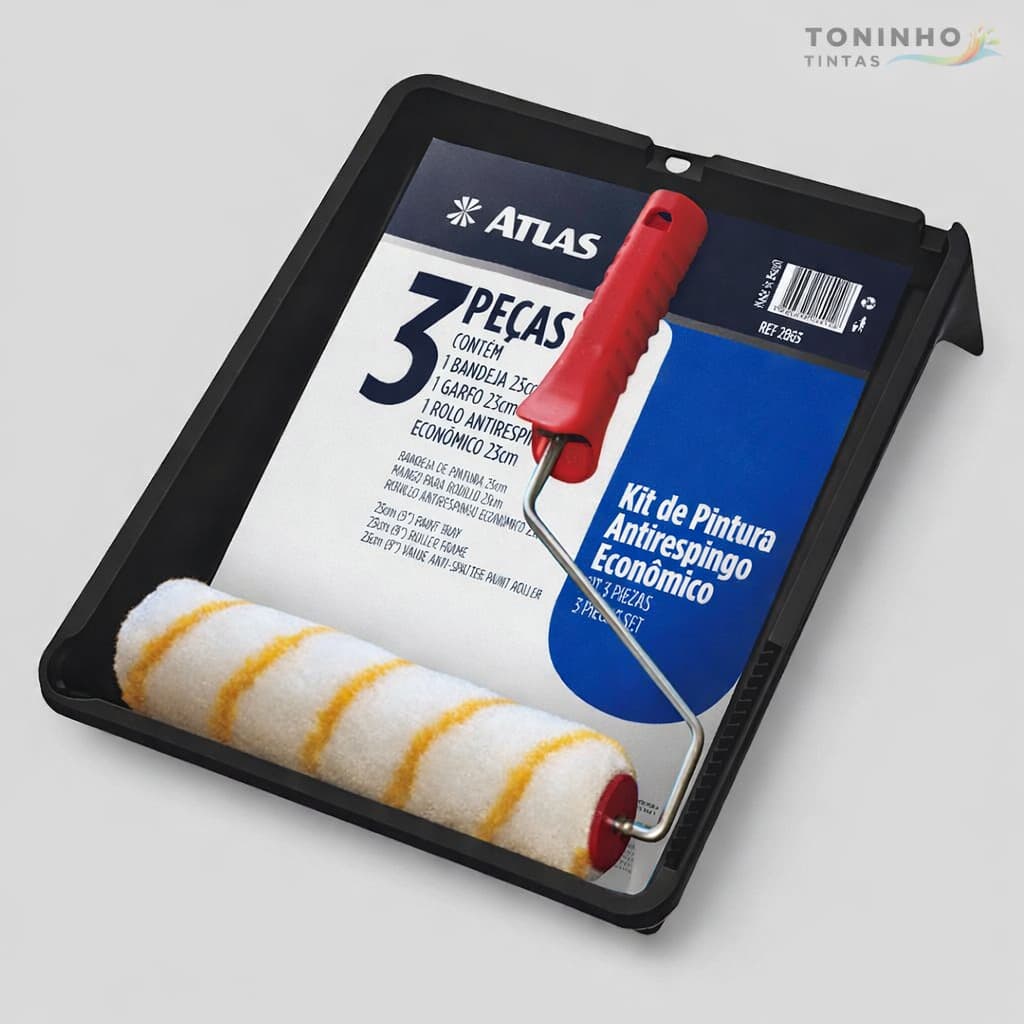 Kit 3 Peças Atlas Para Pintura de Parede Bandeja Rolo e Garfo Antirespingo
