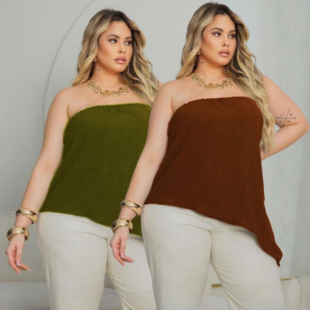Kit 2 Blusas Plus Size Tomara Que Caia Com Ponta Tamanho Único